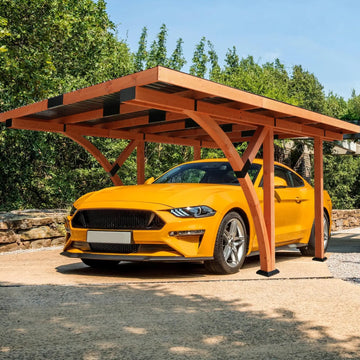 12.6 x 18.3 FT Curved Wooden Carport Heavy Duty Carport All-Weather Hard Top Gazebos Pergola on Clearance Car Shelter for Patio